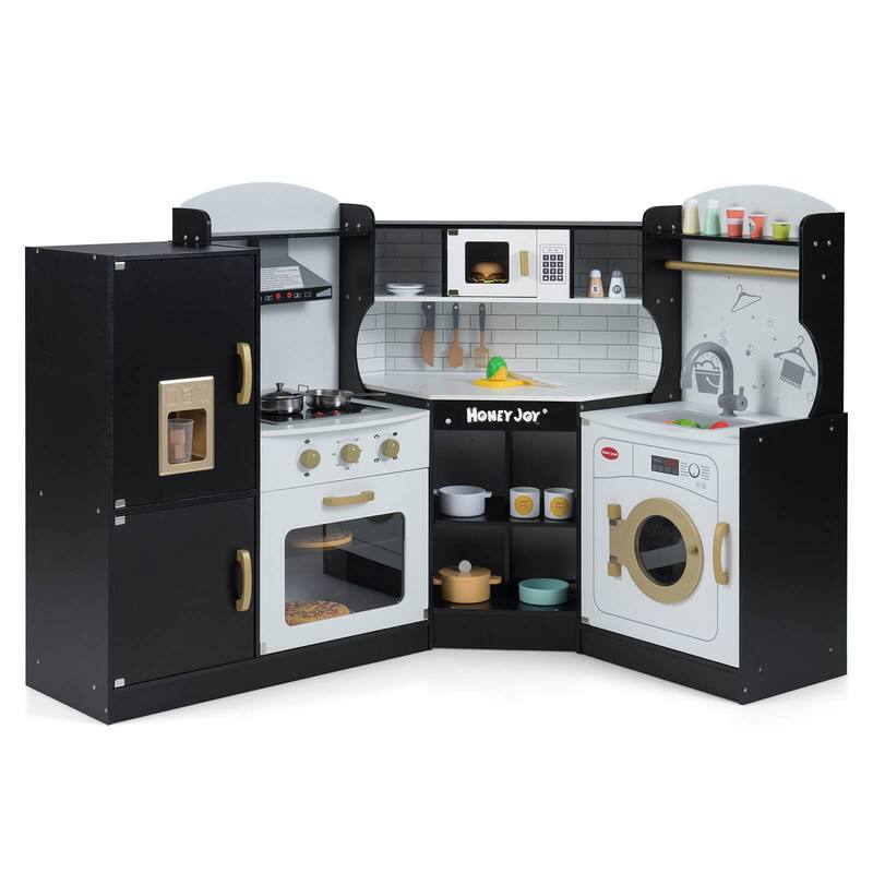 Costway Corner Play Kitchen Toddler Kitchen Playset with Range Hood, - See Details