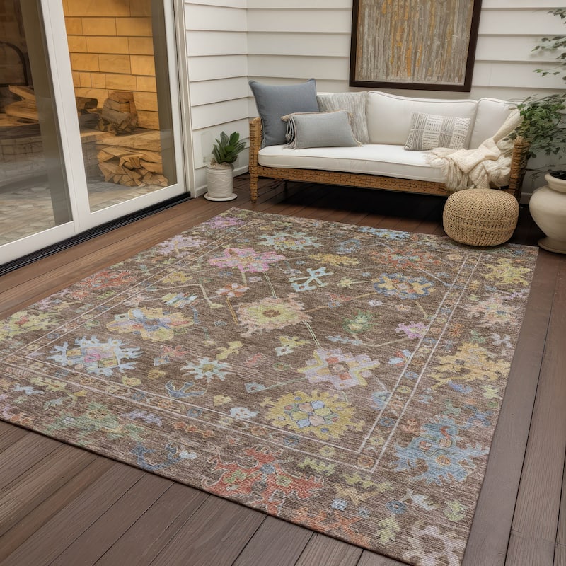 Machine Washable Indoor/ Outdoor Boho Traditional Chantille Rug