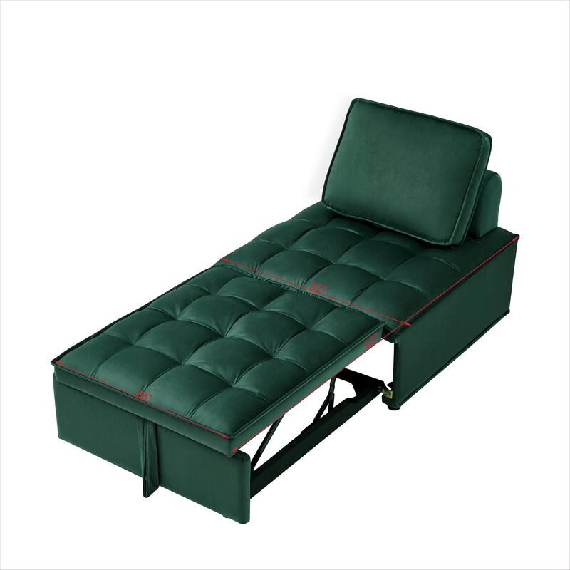 Velvet Convertible Chair Bed with Removable Back and Recliner Function