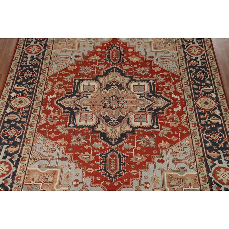 Hand Knotted Oriental 100% Wool Carpet Traditional Medallion Red Heriz (serapi) Area Rug - 11' 10'' X 8' 11''