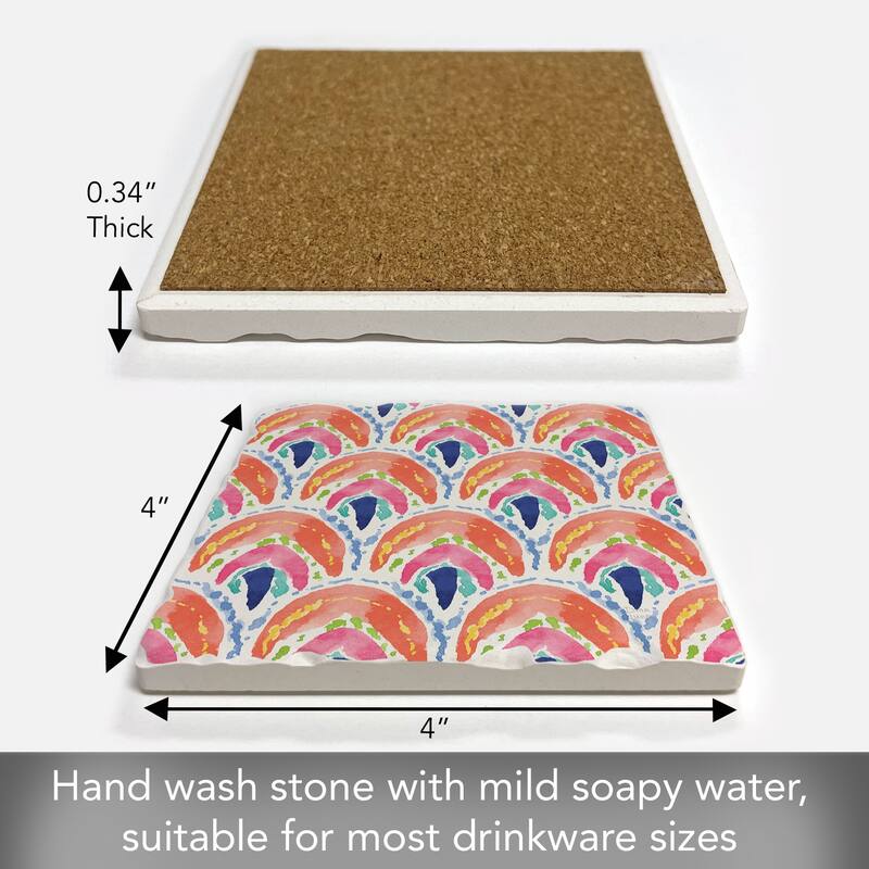 Boho Sea 4 Pack Absorbent Stone Coasters with Cork Backing 4" Square Made in The USA Absorbent Wipes Clean