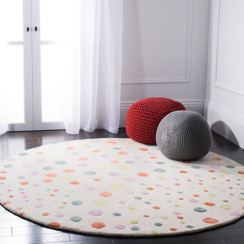 SAFAVIEH Handmade Soho Kati Polka Dots N.Z. Wool Rug - 6' Round - Ivory/Multi