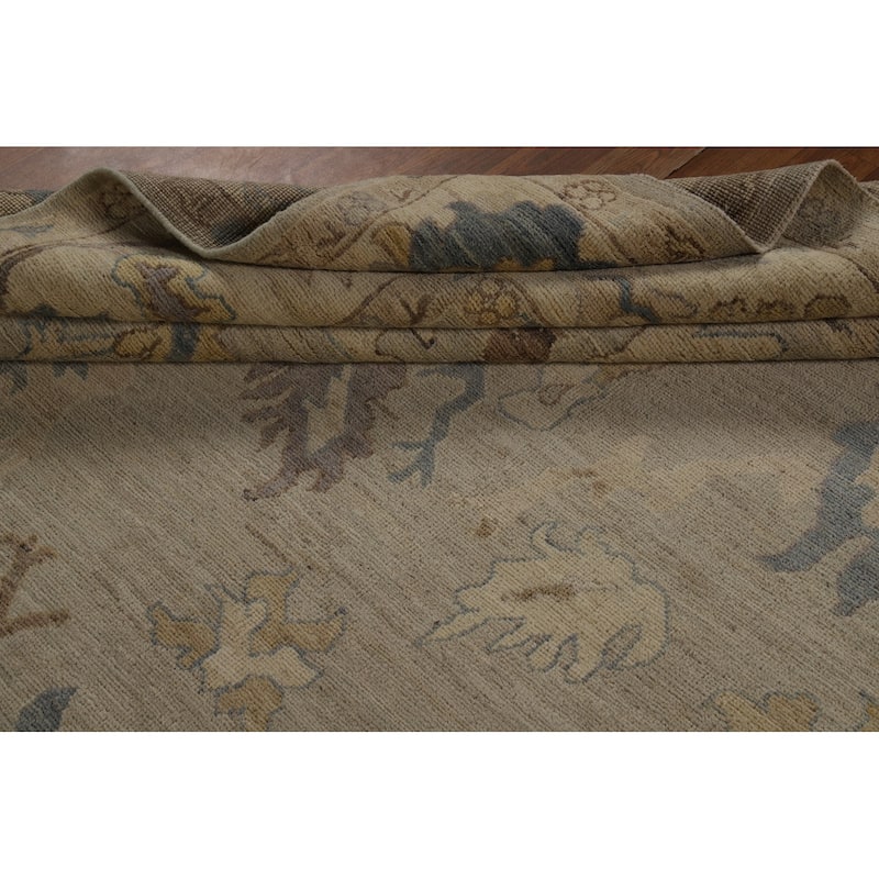 Vegetable Dye Floral Beige Oushak Turkish Rug Hand-Knotted Wool Carpet - 7'10" x 10'0"