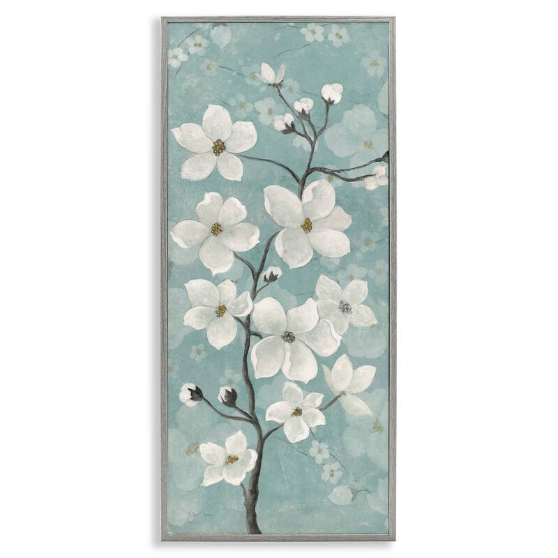 Stupell Apple Blossom on Green Framed Giclee Art Design By Janet Tava - 13 x 30 - Grey