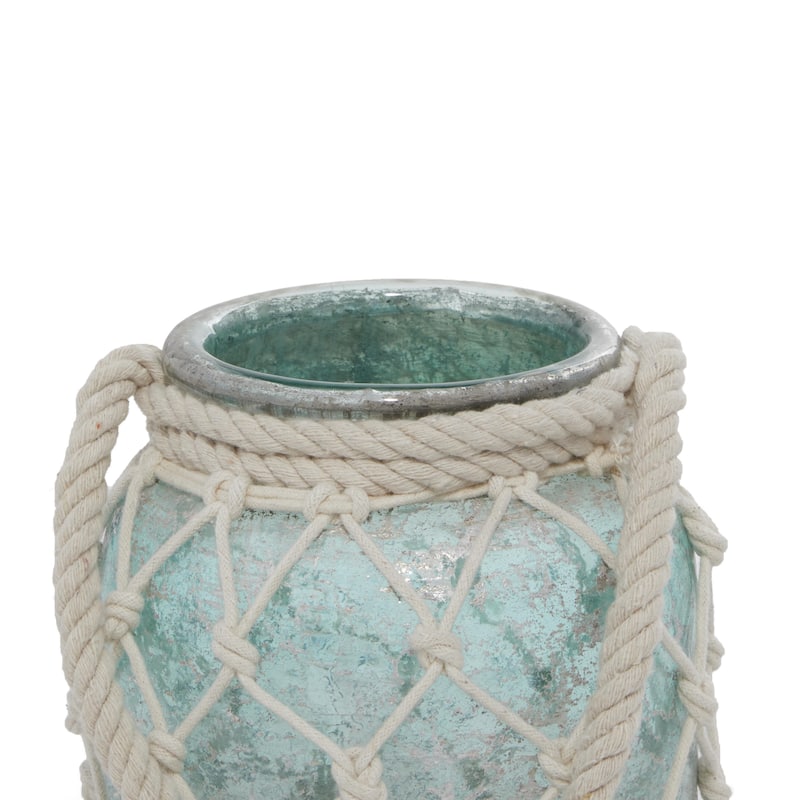 Glass Decorative Candle Lantern with Rope Handle - Blue - Roche River Decor