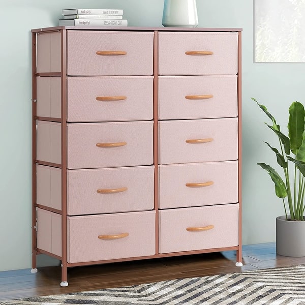 slide 2 of 16, Wide Dresser Storage Tower with 10 Drawers Rose Gold