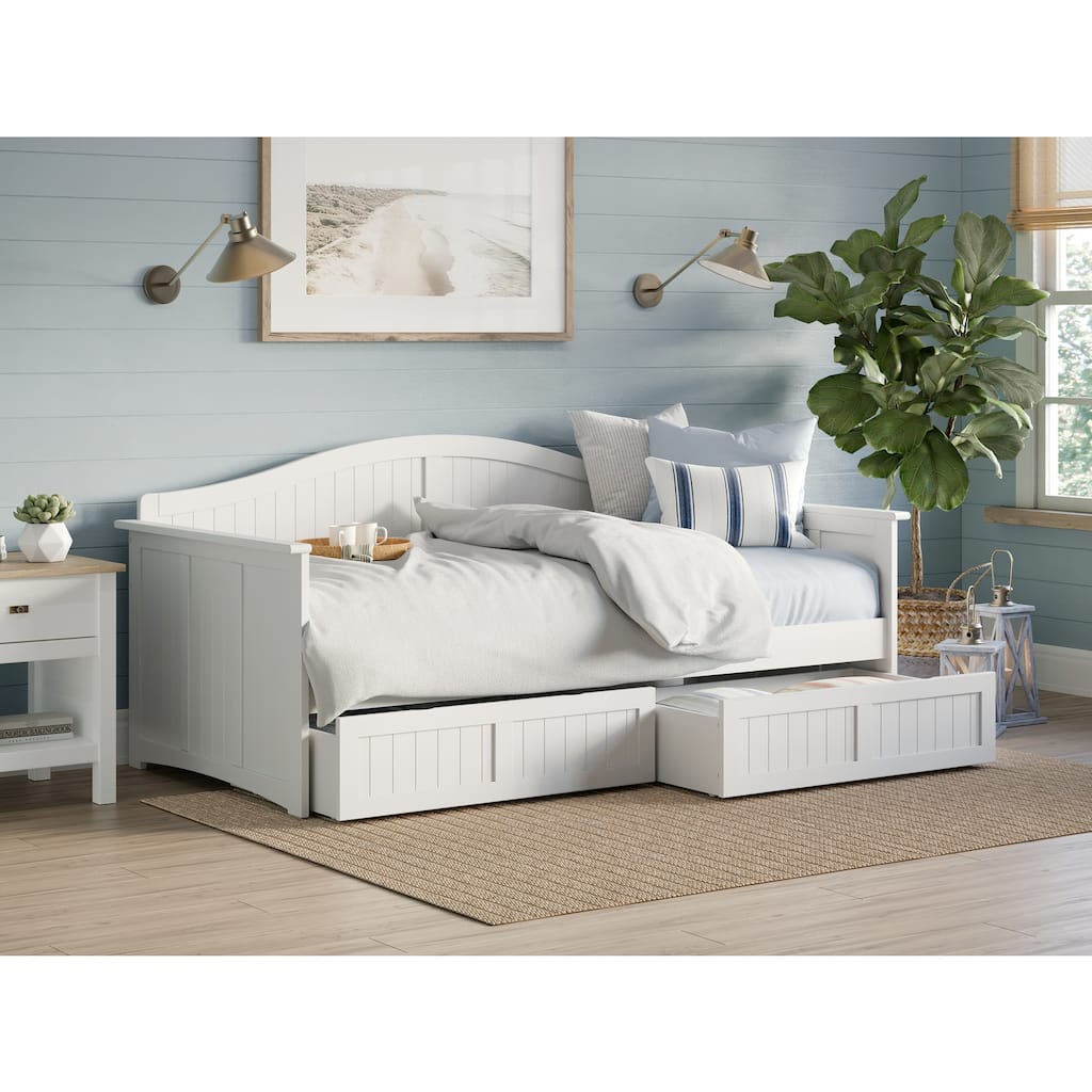 Twin Daybed with Drawers - White Wood Frame & Storage - Elegant Design