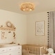preview thumbnail 12 of 17, Boho Smart Gold Rattan Caged Drum Flush Mount Ceiling Fan