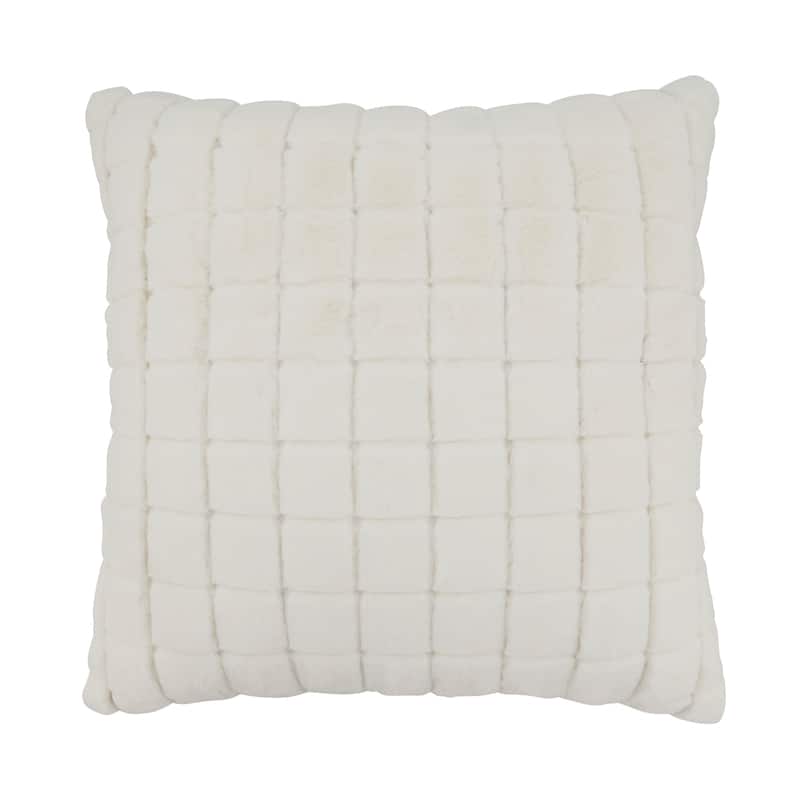 Furry Fields Grid Faux Rabbit Fur Throw Pillow - Feather Down - 18"x18"