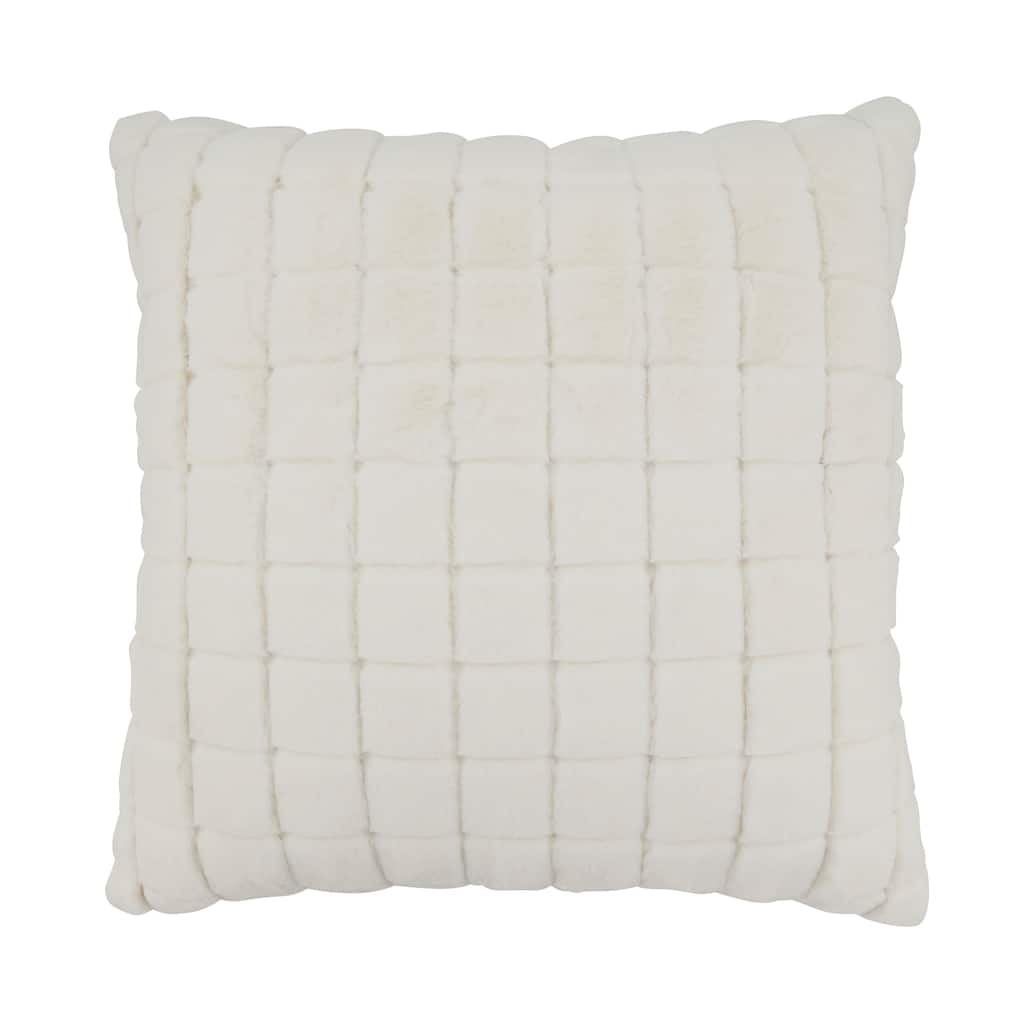Furry Fields Grid Faux Rabbit Fur Throw Pillow