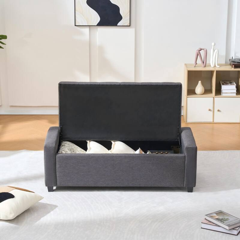 Grey End of Bed Bench Upholstered Bench for Bedroom, Storage Bench Accent Bench Vanity Bench Indoor Bench