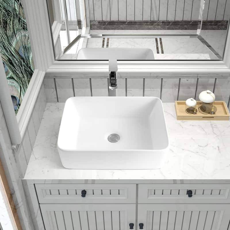Sinber White Ceramic Countertop Bathroom Vanity Vessel Sink