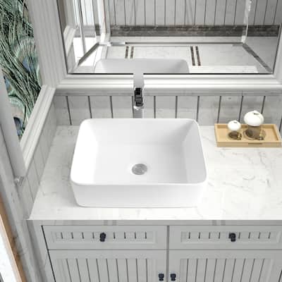 Sinber White Ceramic Countertop Bathroom Vanity Vessel Sink