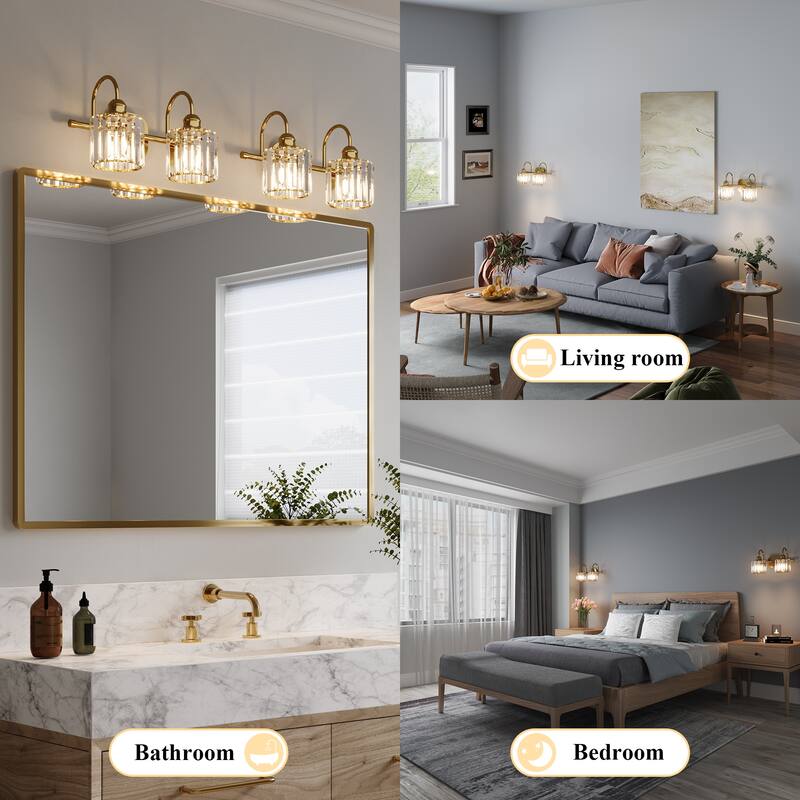 ExBrite Modern Rose Gold Dimmable Bathroom Crystal Vanity Lights
