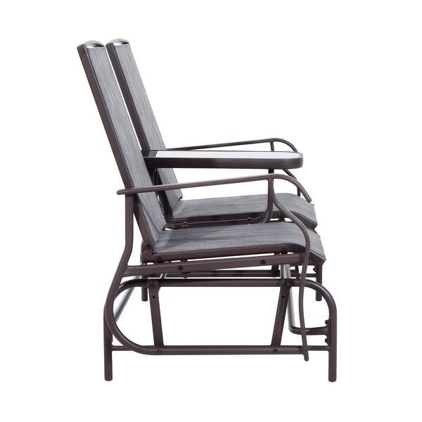 Shop Black Friday Deals On Outsunny Two Person Outdoor Mesh Fabric Patio Double Glider Chair With Center Table Overstock 18013207