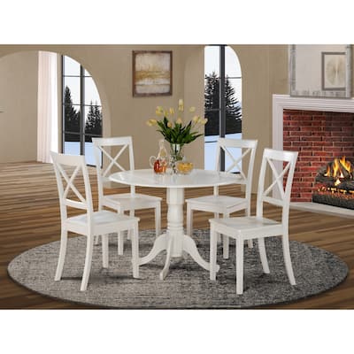 East West Furniture Piece Kitchen Table Set- a Round Dining Room Table and 4 Solid Wood Seat Chairs,Linen White
