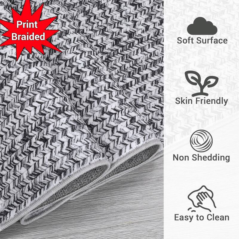 Modern Braided Print Rug Washable Area Rugs for Living Room Bedroom