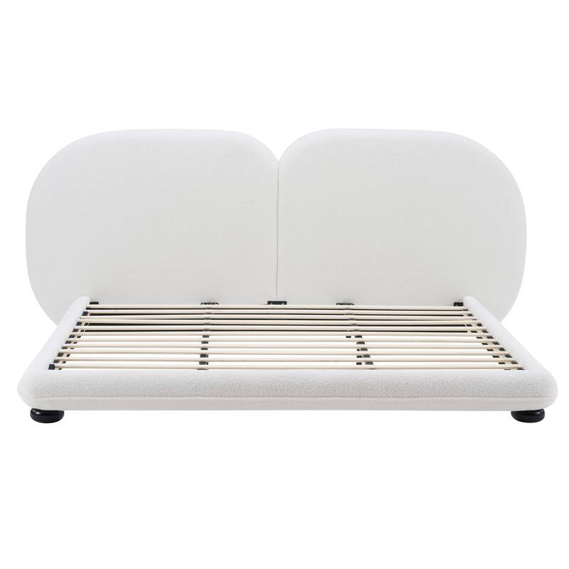 Christopher Knight Home - Lunara Modern Teddy Fleece Upholstered Platform Bed Frame with Split Headboard, Heavy-Duty Support