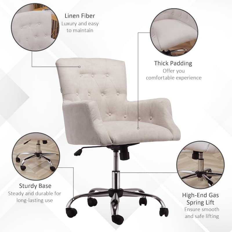 HOMCOM Swivel Computer Office Chair Button Tufted Mid Back Desk Chair for Home Study Bedroom, Carbon