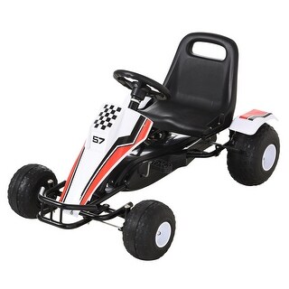 Pedal Go Kart for Kids, Adjustable Seat, Handbrake, Shift Lever, Racing Style Ride-On Toy for Indoor & Outdoor Use - White