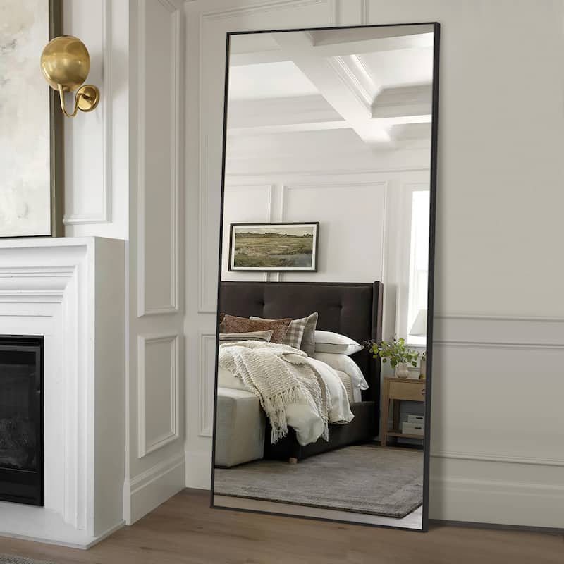 Modern Aluminum Alloy Slim Framed Full-length Floor Mirror - 71x47 - Black