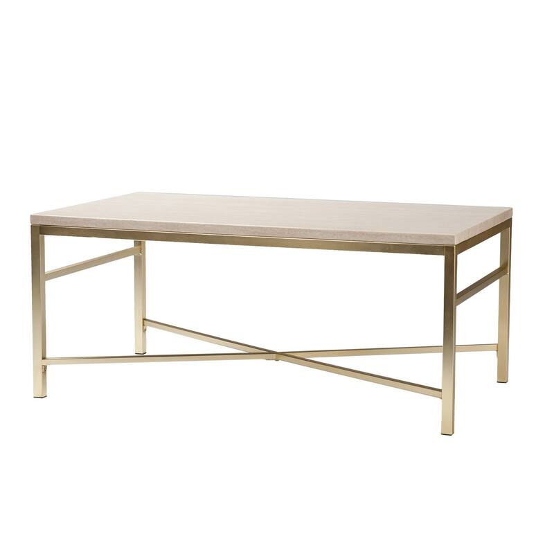 42" Contemporary Off White Rectangular Coffee Table with Stone Top and Metal Base for Living Room - 42”L x 24”W x 18”H