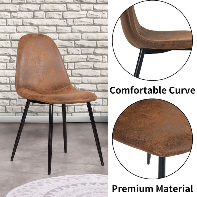 Dining Chair Set of 4 Suede Fabric Side Seating with Black Metal Legs
