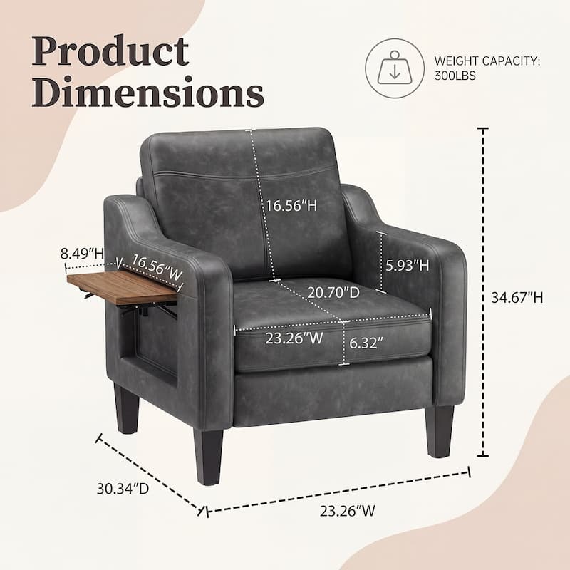 Modern Accent Chair with Wooden Armrest Comfortable Single Sofa Armchair for Living Room Bedroom Reading