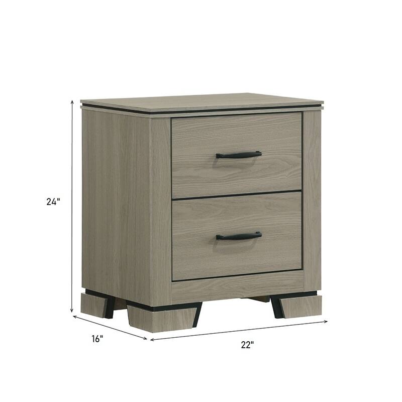 Sleek Two Drawer Nightstand with Gray Finish and Metal Drawer Glider