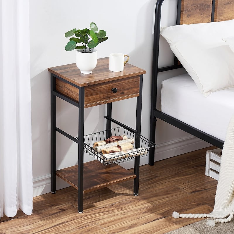 VELCEO 1-Drawer Modern Nightstands with Removable Basket(Set of 2)