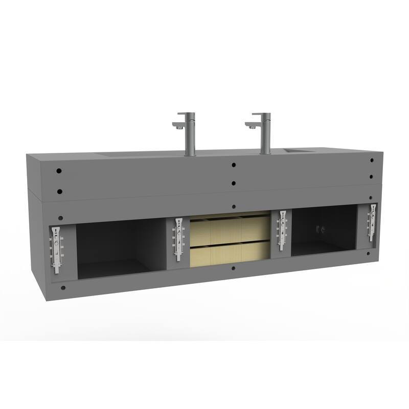 Nile 60" Wall Mounted Bathroom Vanity Set with Gray Solid Surface Top