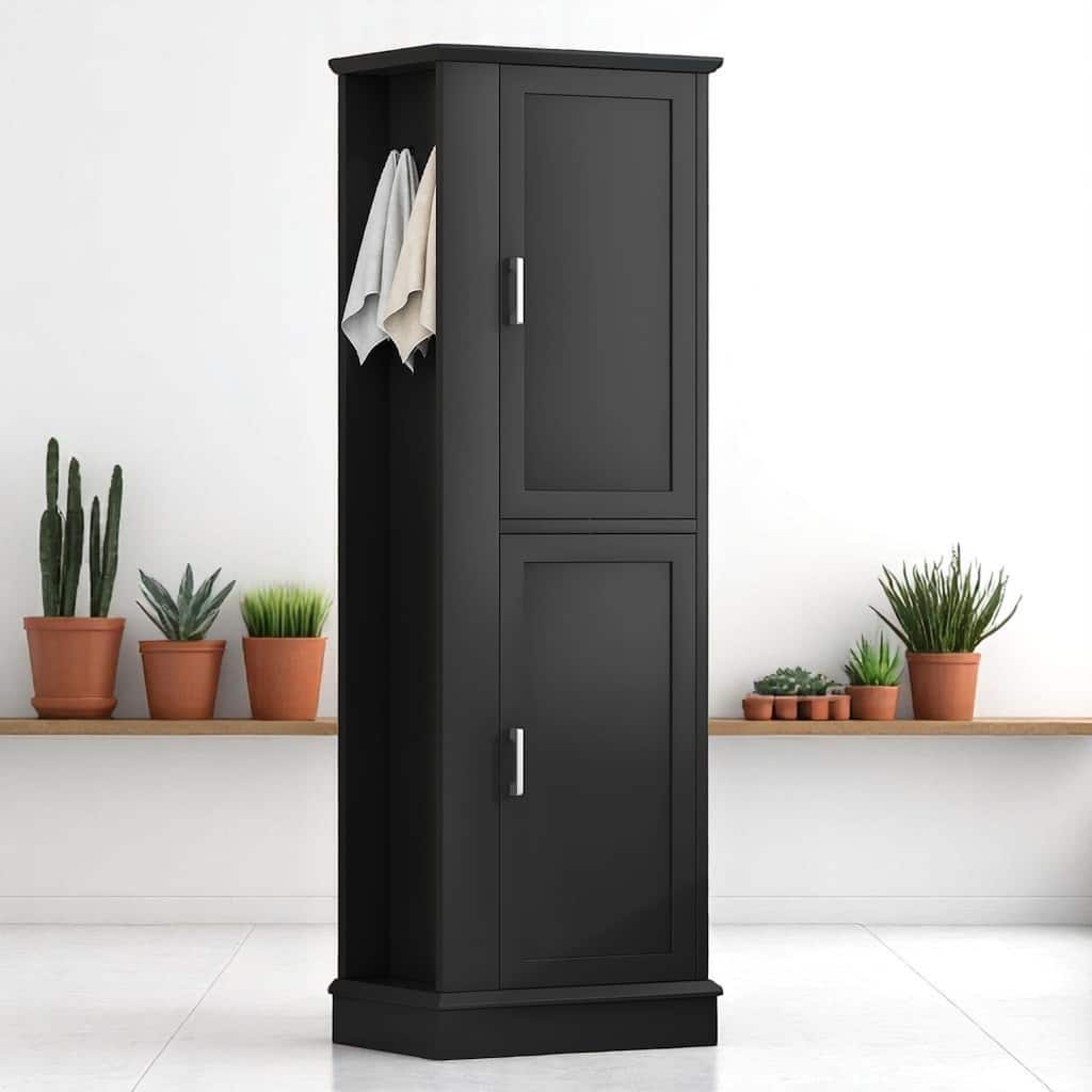 68-Inch Tall Bathroom Storage Cabinet with 2 Doors, Adjustable Shelves, Side Hooks & Anti-Tip Kit, Freestanding Organizer, Black