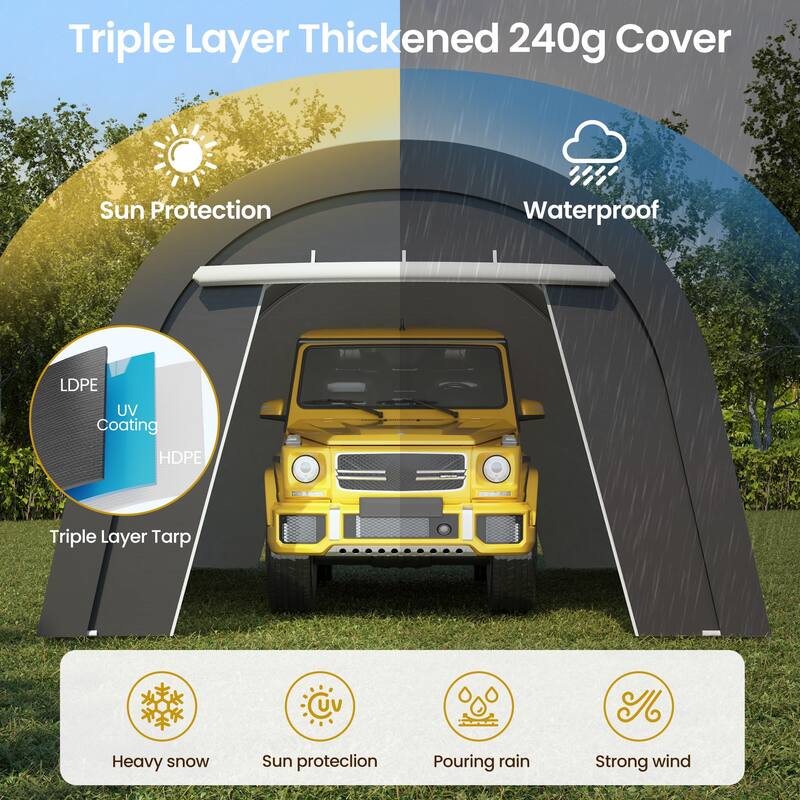 12' x 25'Portable Domed Carport with 2 Roll-up Doors