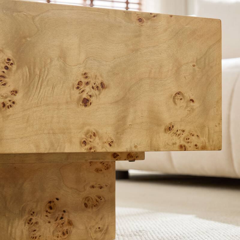 43.31" Mid-Century Modern Rectangle Burl Wood Veneer Coffee Table