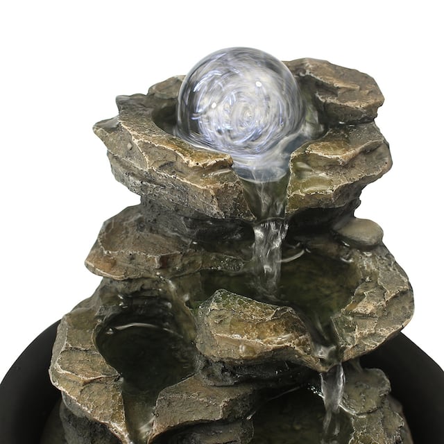 Spinning Orb Rock Cascading Indoor Tabletop Waterfall Fountain