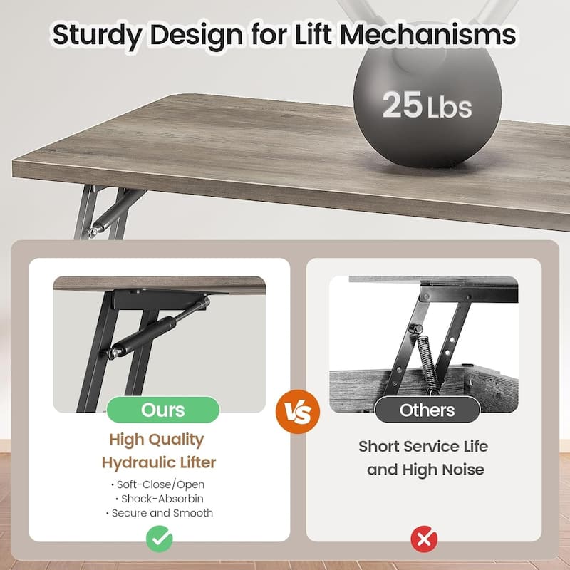 Coffee Table Lift Top Square Center Table Barn Door Adjustable Shelves