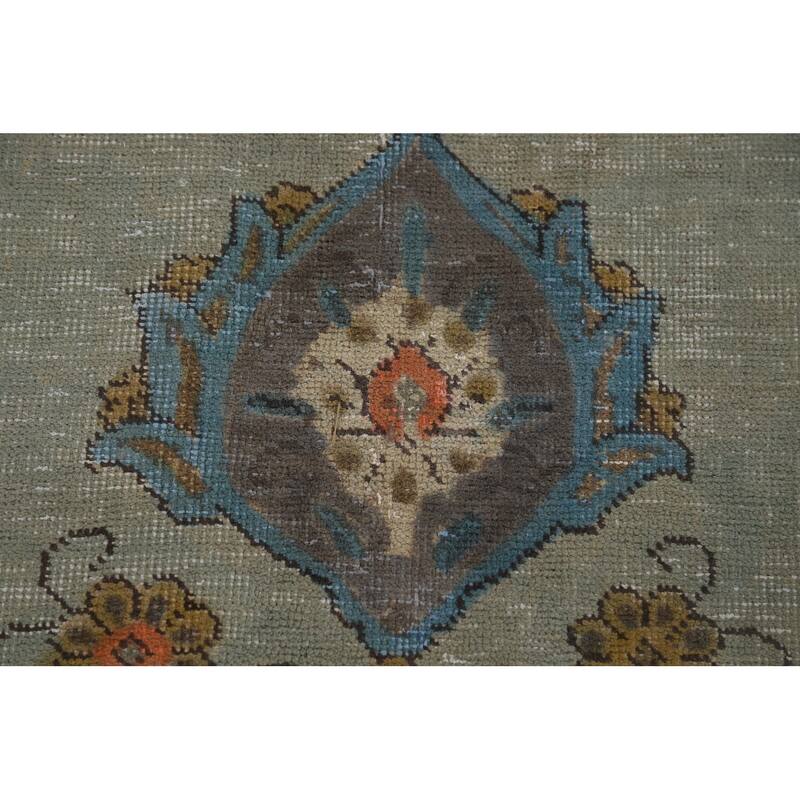 Green Tabriz Vintage Persian Area Rug Hand-Knotted Wool Carpet - 9'7" x 12'9"