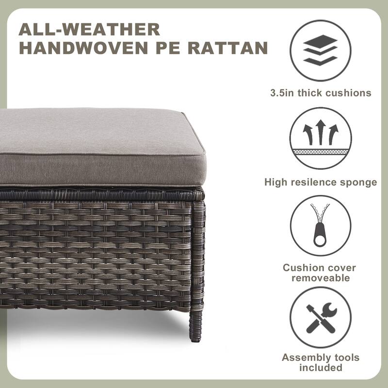 Pocassy 5-Piece Patio Furniture Wicker Chairs with Ottomans & Table