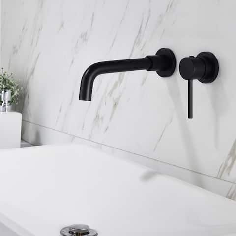 Wall Mounted Bathroom Sink Faucet Matte Black Single Handle Bathroom Faucet 2 Holes Modern Basin Vanity Taps With Valve