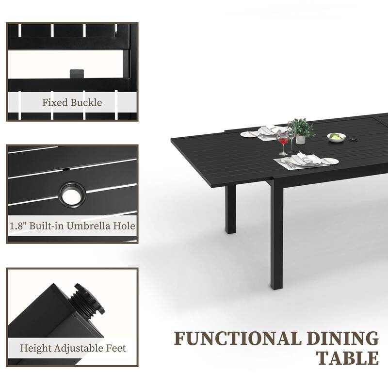 7/11 Pieces Patio Dining Set with Aluminum Rectangle Extendable Dining Table & 6/10 Textilene Dining Chairs
