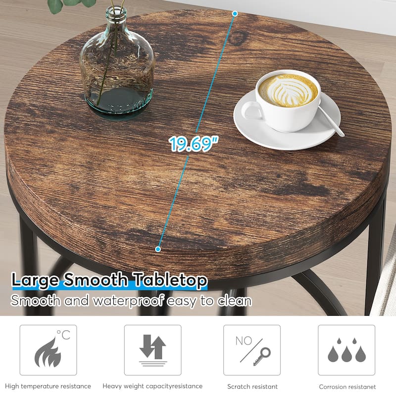 Modern Round Side End Table for Living Room, Tall Narrow Nightstand for Bedroom