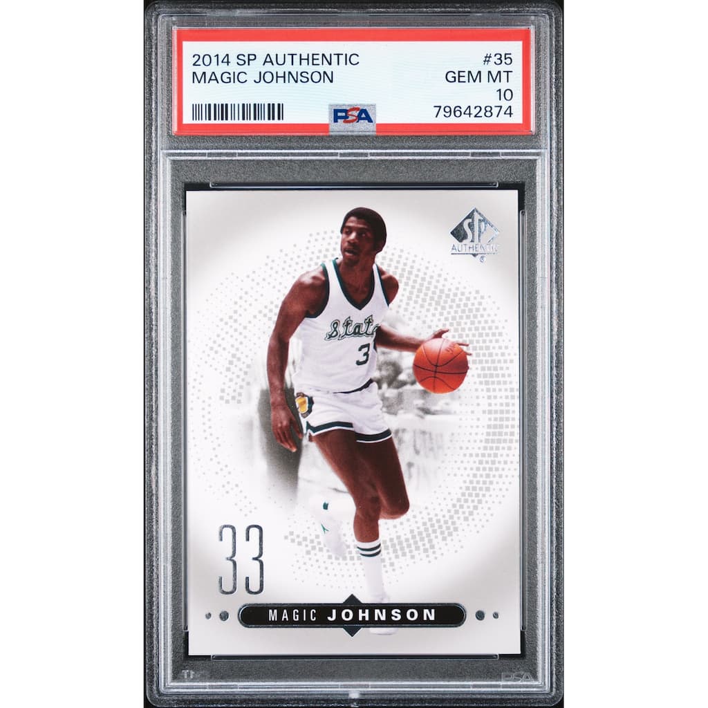Magic Johnson 2014 Upper Deck SP Authentic Basketball Card #35 Graded PSA 10 - 8'6" x 11'6"