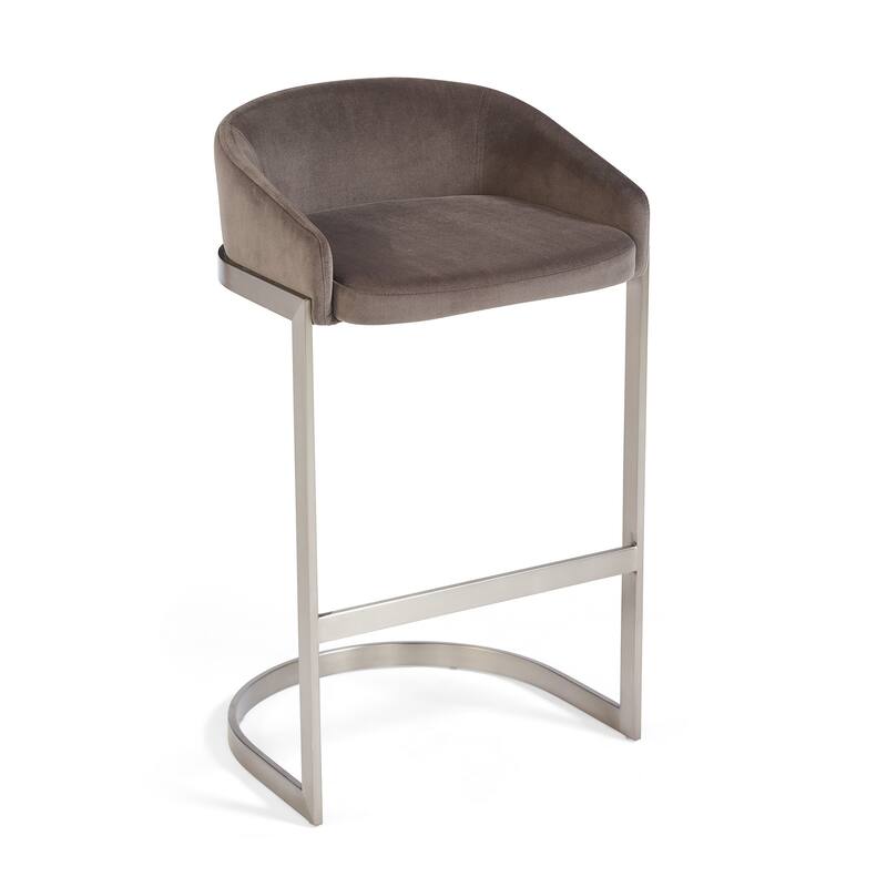 Xone 29 inch Set of 2 Modern Barstools, Curved Fabric, Metal Base, Brown
