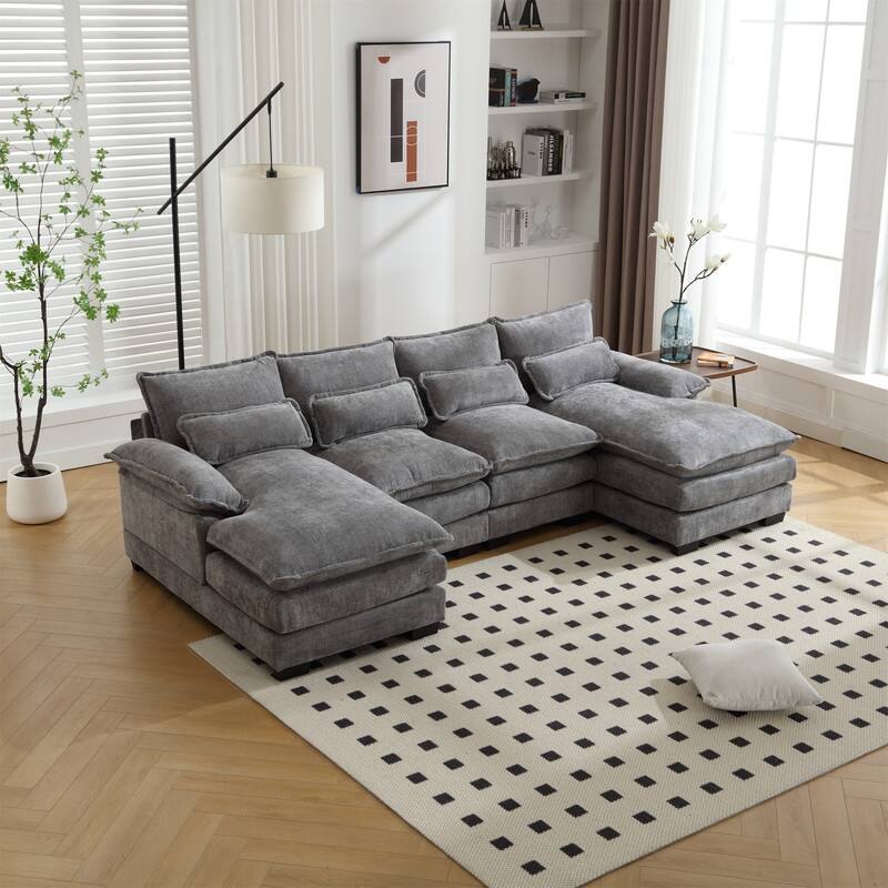 Sectional Sofa Cloud Couch for Living Room, Modern Chenille/Boucle U Shaped Couch, Comfy Modular Sofa Sleeper with Double Chaise