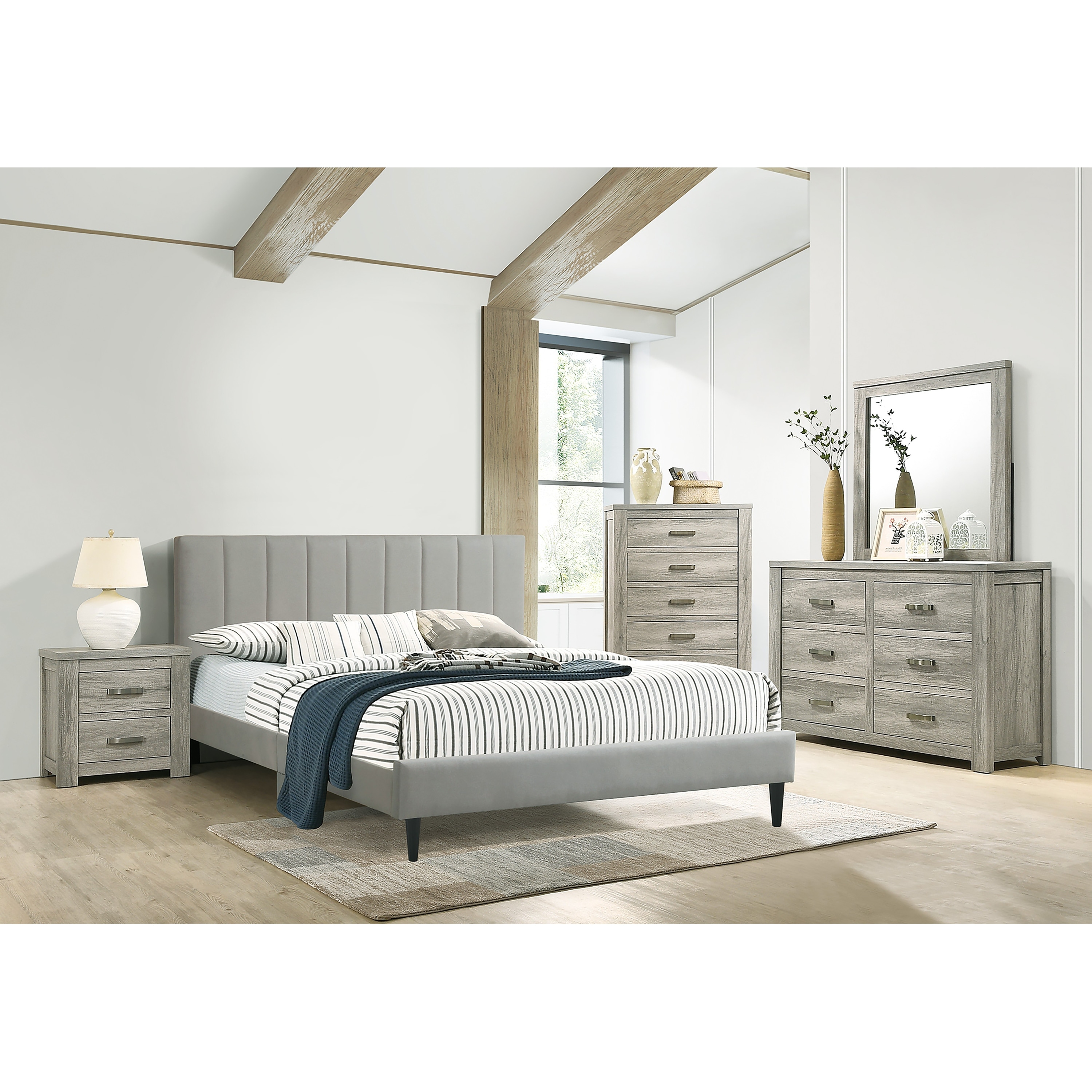 Rustic Style 1pc Dresser Metal Handles Six Drawers Light Gray Finish Bedroom Furniture (Includes Dresser Only Not Mirror)