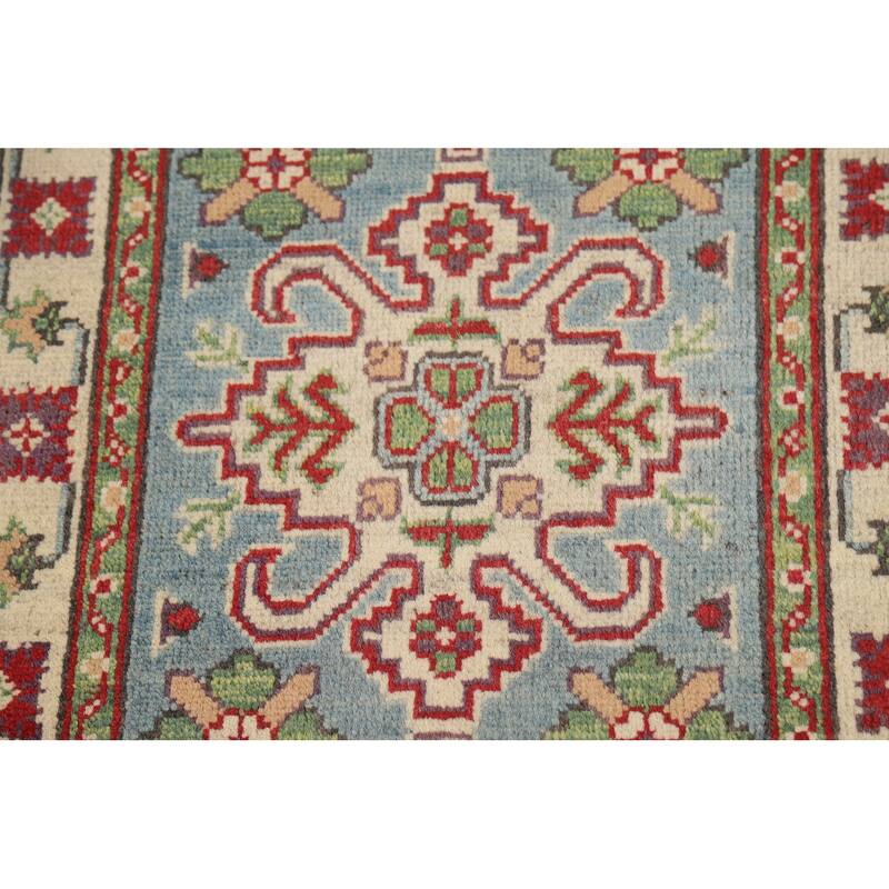 Geometric Blue Kazak Oriental Foyer Rug Handmade Wool Carpet - 2'0" x 3'0"