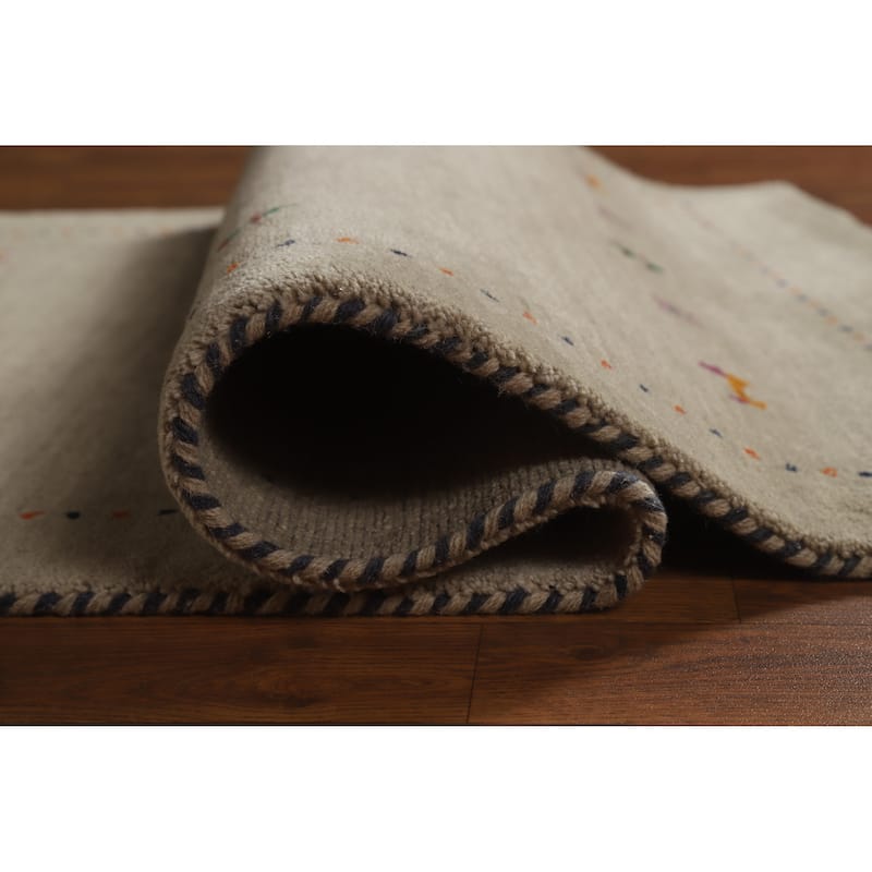 Hand Knotted Oriental 100% Wool Carpet Tribal Animal Pictorial Beige & Ivories Gabbeh Area Rug - 4' 10'' X 2' 9''