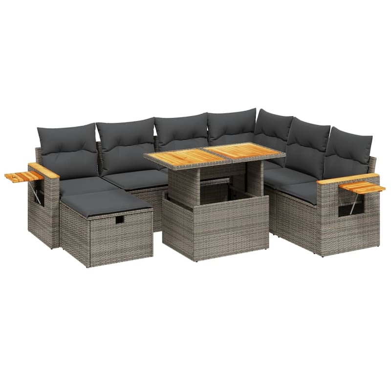 vidaXL Patio Sofa Set with Cushions Outdoor Furniture 8 Piece Poly Rattan - 21.7 x 39.4 x 28.7
