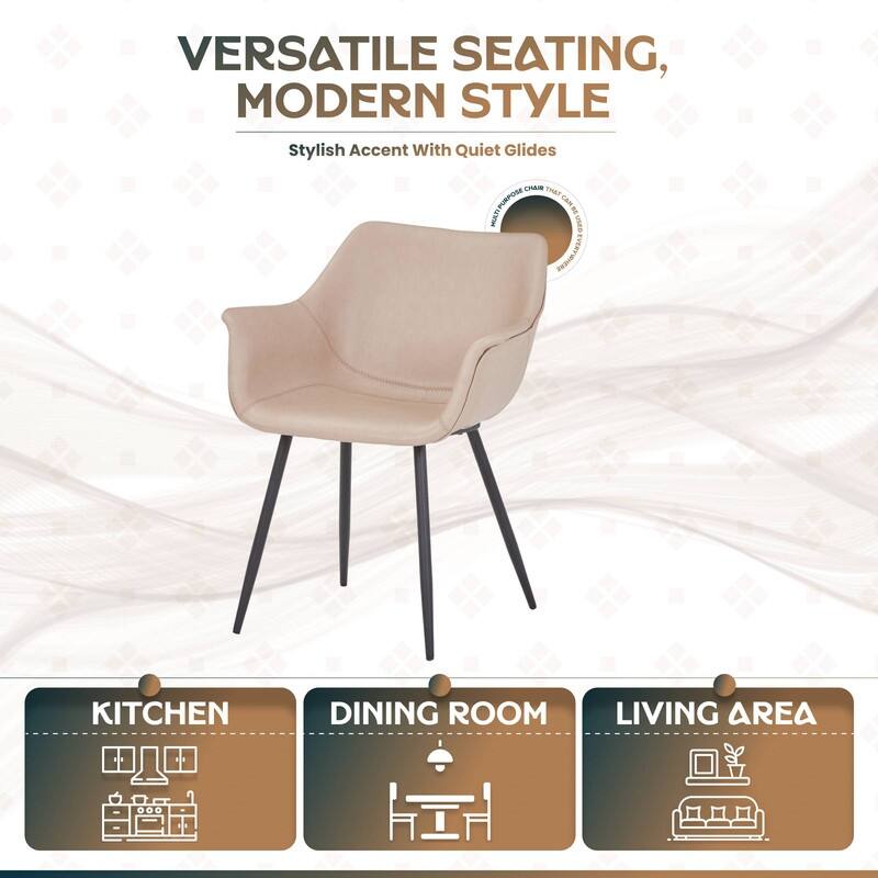 Markley Mid-Century Modern Minimalist Ergonomic Leather Dining Chair with Comfy Curved Seat & Strong Powder-Coated Iron Legs