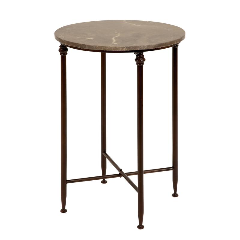 Marble Side End Accent Table with Bronze Metal Legs - Brown - Roche River Decor